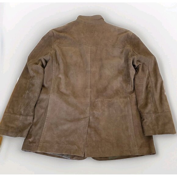 Faconnable Goatskin Suede Jacket Mens L Brown Buttons Pockets Lined 90s Preppy - Picture 16 of 16